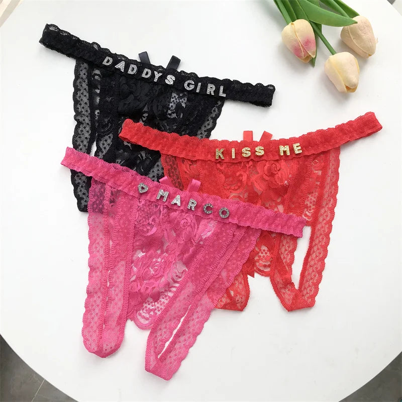 Customized G-String Panties Crystal Letters Personalized Name Women's