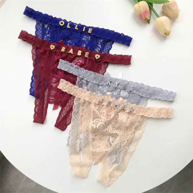 Customized G-String Panties Crystal Letters Personalized Name Women's
