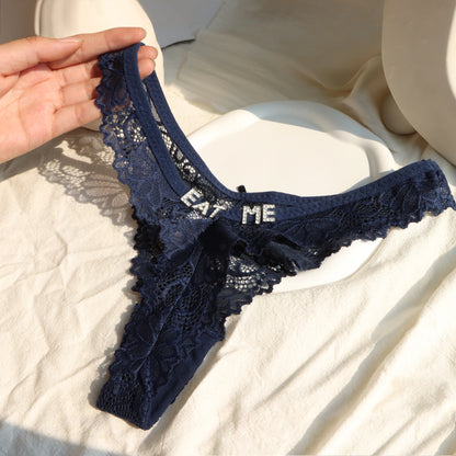 Personalized Crystal Letter Thong for Women Sexy Lace
