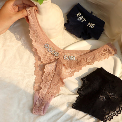 Personalized Crystal Letter Thong for Women Sexy Lace